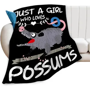 Opossum Blanket Super Soft Warm Fluffy Flannel Just A Girl Who Loves Possums Throw Blanket Cozy Fuzzy Plush Funny Opossum Stuffed Blankets Gift for Boys Girls Kids Teens Adults 80"x60"