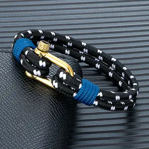 Men Women Gold Plated Stainless Steel U shape Survival Bracelet Outdoor Camping Rescue Emergency Shackle Rope Bracelet