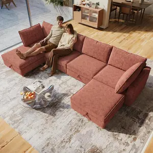 4-8 Seat Modular Sectional Sofa with Storage, Sturdy Solid Wood Structure, Modular Sectional Sofa Cloud Couch Washable, Spacious Couches for Living Room, Apartment, Loft, Brick Red