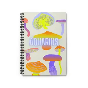 Aquarius Spiral Composition Notebook - Ruled Line - Zodiac Sign - Neon Mushroom