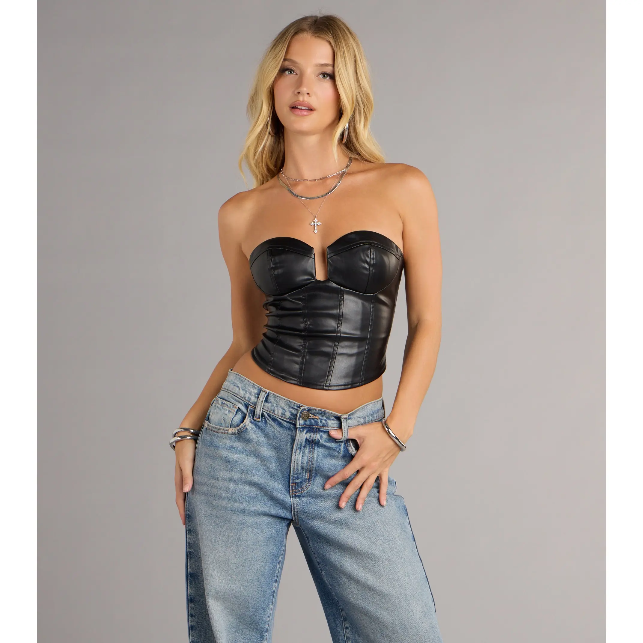Lace-Up Allure Faux Leather Bustier Top - TikTok Shop