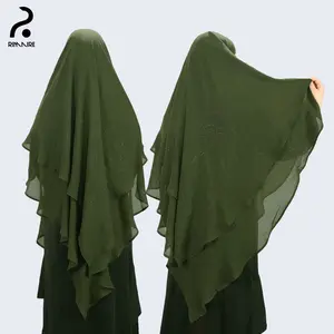 RIMAIRE Diamond Chiffon Khimar Muslim Prayer Hijab - 2 Layers Soft Breathable Islamic Dubai Women's Instant Long Hijab Casual