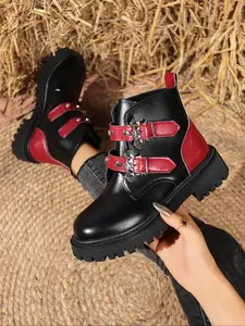 Women's Outdoor Thick Sole Platform Lace-Up Zip Boots, Casual Comfortable Daily Shoes, Fashion Heart Decor Autumn Ankle Boots, Winter Booties
