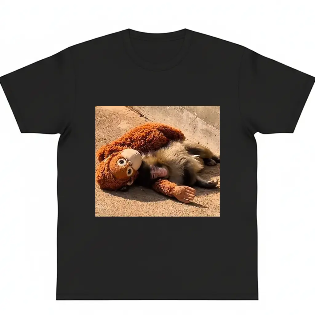 Punch Monkey and plushie mother Cotton Graphic Shirt Tee Baby Monkey Plush Top Mothers Day Animal Lover Mother Gift Cute Cozy Mom y2k Top Trending Machine Wash Safe