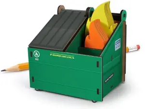 DESK DUMPSTER Pencil Holder + Flame Note Cards - 3 Compartments for Desk and Office Supplies
