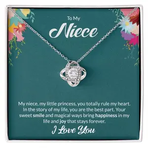 To my Niece Necklace, CZ Love Knot Necklace Gift Box, Niece Birthday Gift from Aunt, Best Niece Ever Necklace Gift