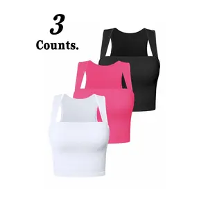 Sexy Seamless Square Neck Sleeveless Crop Top, Fashionable Yoga Tank, Slim-Fit, Quick-Dry, Easy Care, Single or Multi-Piece Set