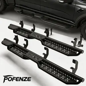POFENZE-NADIA Black Powder Coated Running Boards with Star Logo - 2-Stair Design, Bolt-On Side Steps, Secure Fit, Easy Access for 2019-2026 Ford Ranger Super Crew (4 Door)