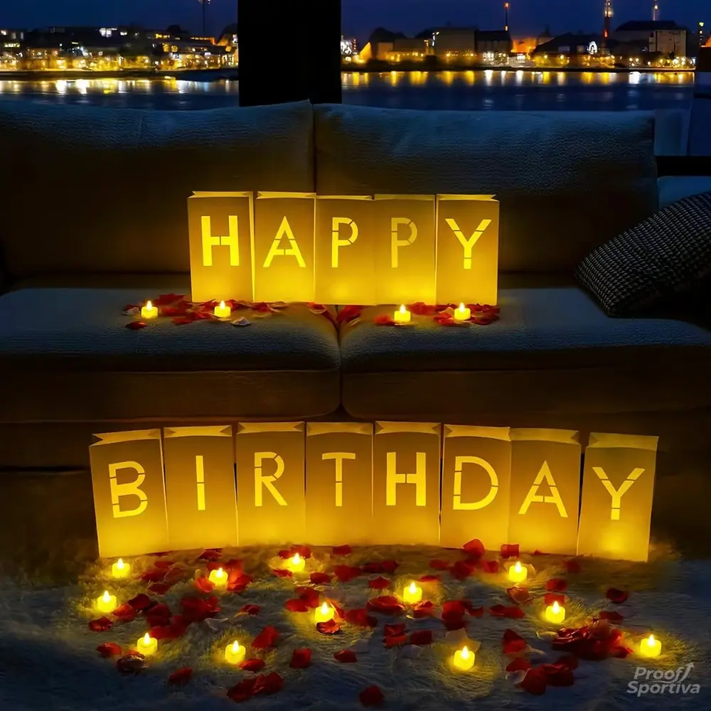 Happy Birthday  Light Up Letters Luminary Bags with Flameless LED Candles and Simulation Rose Petals, Happy Birthday Sign Party Decoration for Women Men Birthdaydecor & Homedecor #SummerVibes