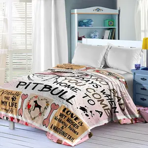 1pc Colorful Pitbull - Themed Throw Blanket, Multiple Specifications Available, Soft Fabric for Warmth & Comfort, Perfect for Home Relaxation, Napping, Camping, Gifting on Easter/Mother's Day/Birthdays, with Heart & Paw Print Motifs