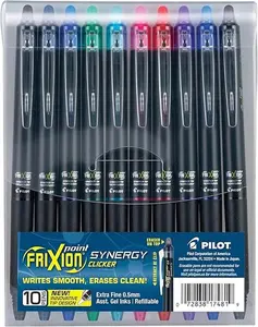 FriXion Synergy Clicker Erasable, Refillable, Retractable Gel Ink Pens, Extra Fine Point 0.5 mm, Pack of 10, Assorted Colors