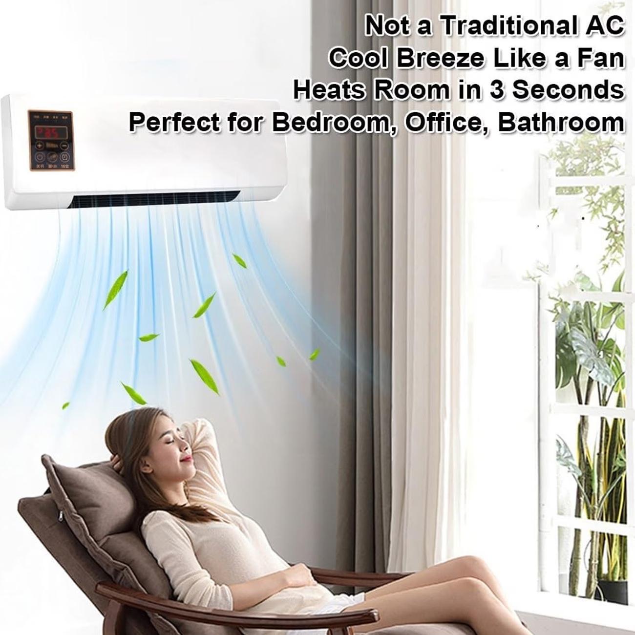 All Year Round Comfort! 1400W Wall Mounted Fan Natural Breeze Fast Warm Heating For Home