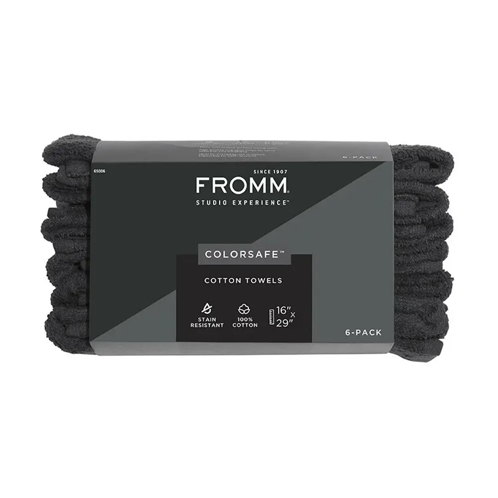 FROMM Thick Cotton Bath Towels & Hand Towels - 6-Count Pack, Larger Size, Color-Safe, Stain-Resistant, Fade-Resistant, Black