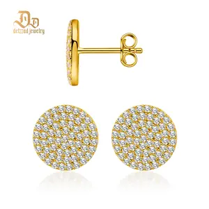 Delzzad 14K Gold-Plated Iced Out Circle Shape Stud Earrings Lab-Created Moissanite Stud Earring S925 Sterling Silver Moissanite Jewelry Perfect Christmas Gift