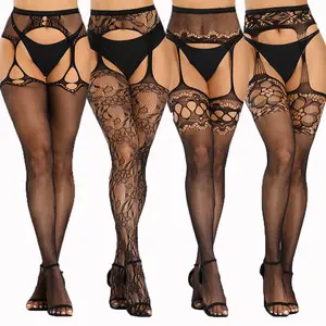 1/4pcsWomen's High Stretch Suspender Pantyhose - Sexy Black Sheer Fishnet TightsEdgy Mesh Stockings