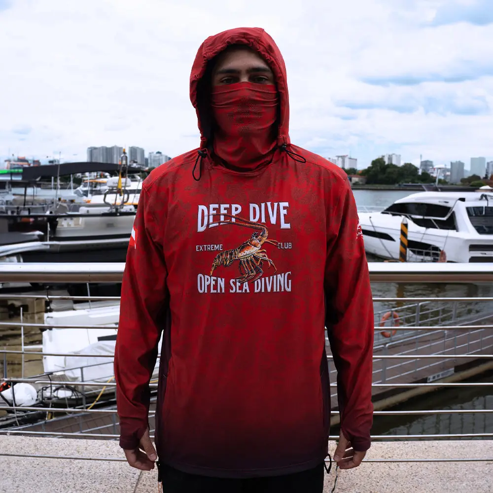 Tri-Titans - Deep Dive - Fishing Swim Rash Guard, Long Sleeve Hoodie, Fishing Shirt with Hood