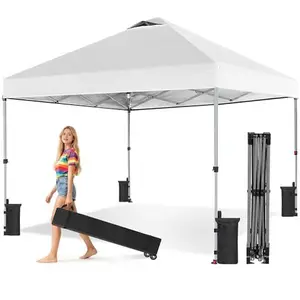 10x10ft Pop Up Canopy Tent, Heavy Duty Portable Outdoor Shelter with 100 sq ft Full Shade Coverage, One Push Instant Setup, Wheeled Carry Bag for Beach Camping Backyard