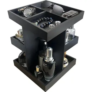 3 Tier Perfume Stand,Cologne Organizer for Men,Large Capacity Wood Perfume Organizer Shelf with 360 Degree Rotating, Desk & Nightstand Organizador,Cologne Stand, Gifts for Men(Black)