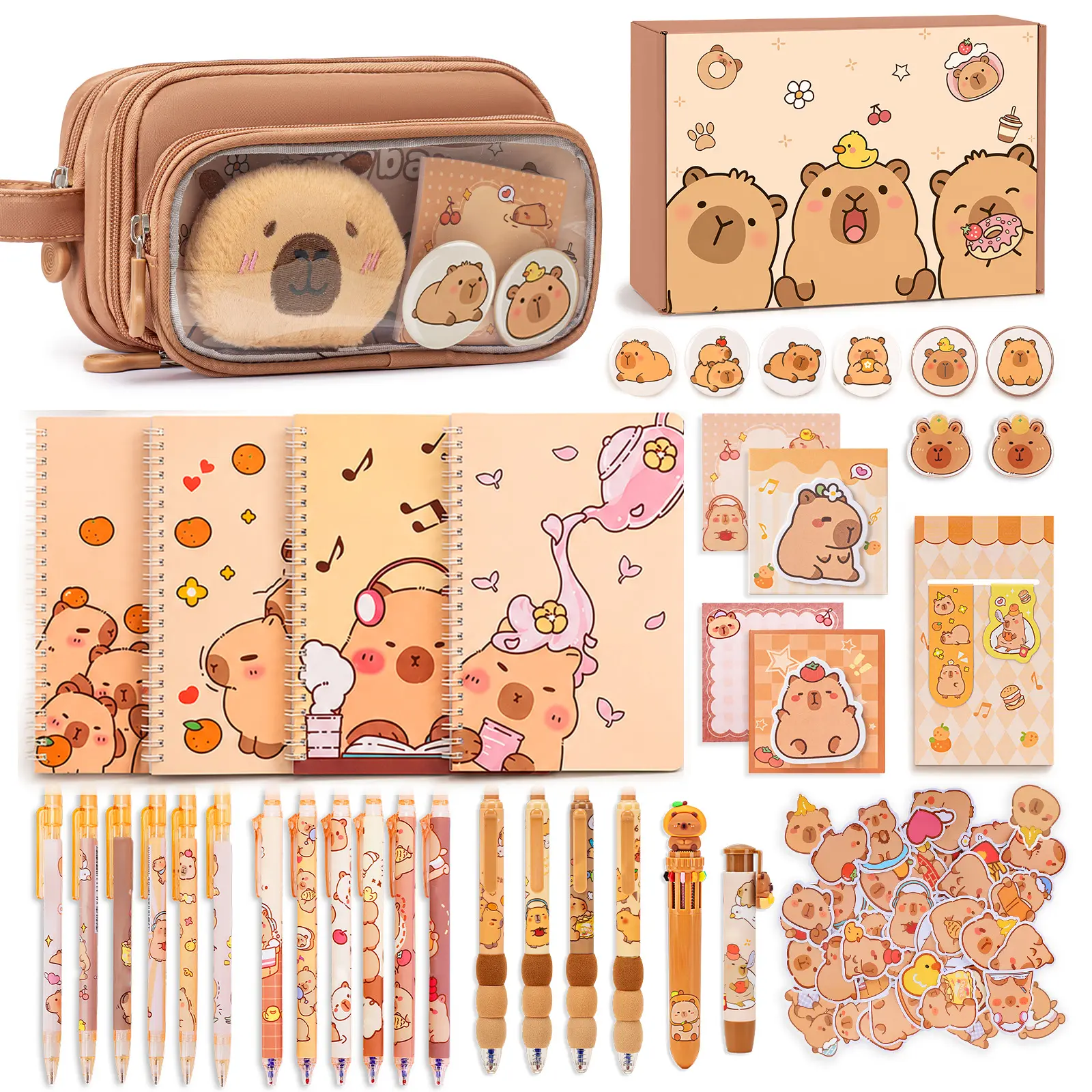 Similove Capybara Stationery Set 92/93 Pcs, Kawaii Back to School Supply Bundle with Pencil Case, Notebooks, Pens and Stickers, Cute School Supplies for Kids Girls, Kindergarten Elementary Gifts