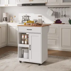 Garvee Rolling Kitchen Island Cart with Drop Leaf (11" Extension), 1 Drawer + 2 Open Shelves, 4 Rubber Wheels (2 Locking), Mobile Storage for Kitchen/Dining Room