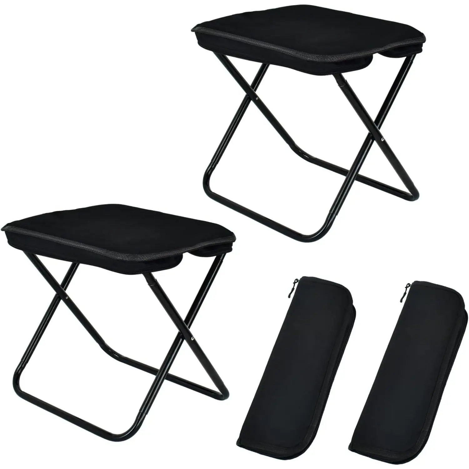 2-Pack Collapsible Folding Camping Chairs with Carrying Case, Portable Foldable Seat Stools for Fishing, 330 lbs Weight Capacity, Collapsible Folding Chair