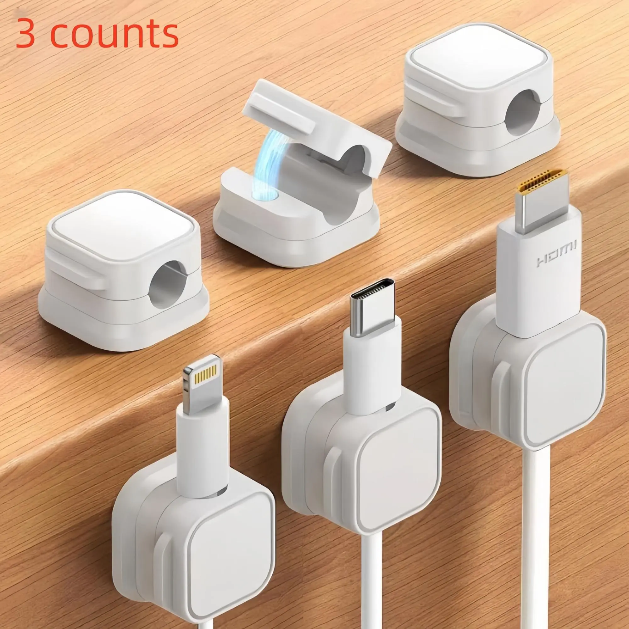 Magnetic Cable Organizer, Cord Organizer, 3 Counts Magnetic Cable Holder, Data Cable Storage Organizer, No Punching Magnetic Cable Clip for Home & Office, Desk Cable Organizer, Desk Cable Management