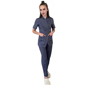 Two-Piece Graphite Cotton Scrubs Women's Set -High quality V-Neck Scrub Top and Pants with two Pockets each Womenswear