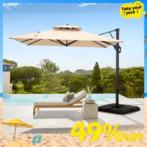 [Summer Vibes] [2-Box] PHIVILLA 9*12 FT Cantilever Patio Umbrella with Weighted Base, 360° Rotation, Heavy Duty Hydraulic Double Umbrella Windproof for Outdoor Use