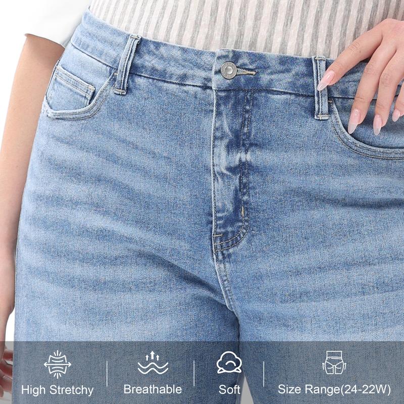 ONESO Mid-Waisted High Stretchy BBL Wide Leg Baggy All Season Jeans Tummy Control Holiday Party Distressed Denim Pants Woman Bottom Comfortable Denim Jeans OSW8019 Plus Size Regular Size #Jumpstartsale