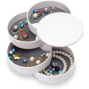 Round Jewelry Organizer, 360° Rotating 4-Layers Jewelry Storage Compartment with Lid Rotating Jewelry Box for Rings Earrings Decor Gift Room Ornaments