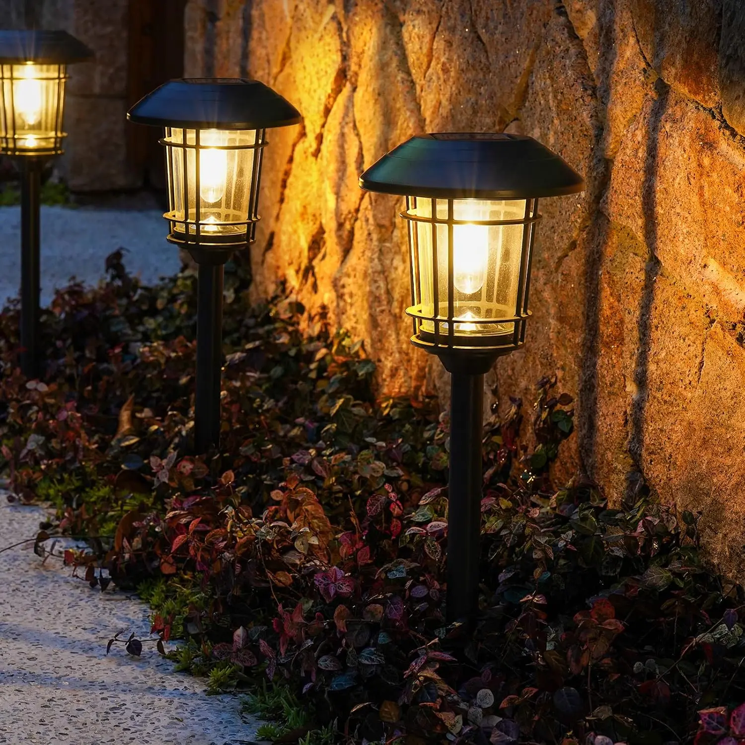 GRAND PATIO Solar Pathway Lights, Durable Aluminum & Steel Frame Outdoor Glass LED Post Lights, Built-In Solar Panels, Wireless Garden Lighting for Yard, Walkway & Patio