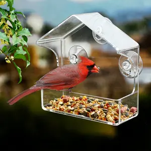 PrimPick 2pcs transparent acrylic bird feeder with powerful suction cups - transparent window birdhouse, made of durable plastic, easy to clean, perfect for outdoor garden and courtyard decoration