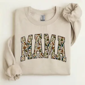 Mama Camouflage Sweatshirt, Retro Camo Mom Life Graphic, Happy Mother’s Day Gift, Trendy Casual Unisex Crewneck