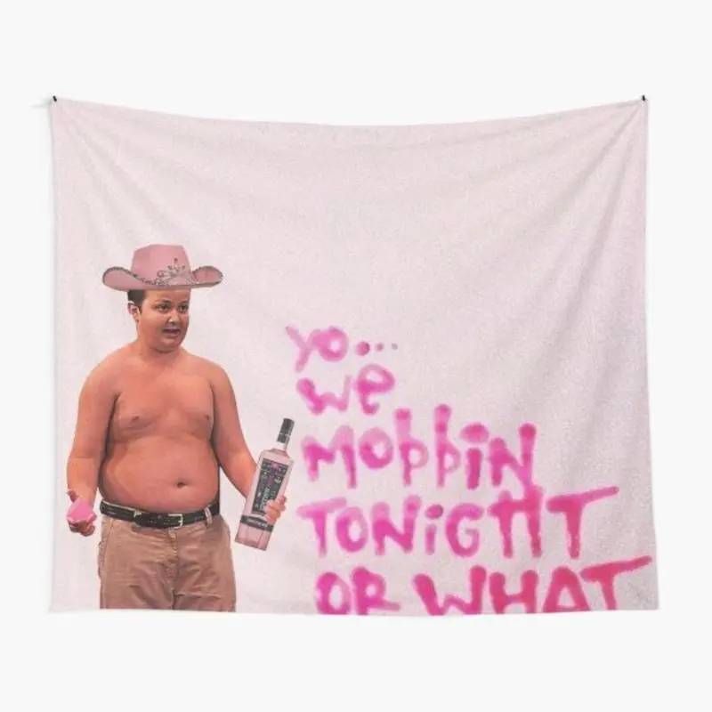 Gibby Pink Cowboy Hat "Mobbin Or What" Funny Meme Cotton Print Tapestry - 60x40in Lightweight Tapestry Wall Hanging, Living Room/Dining Room Wall Decor, Bedroom/College Dorm Home Decor Gift (Size Included), Living Room Wall Decor, Funny Memes