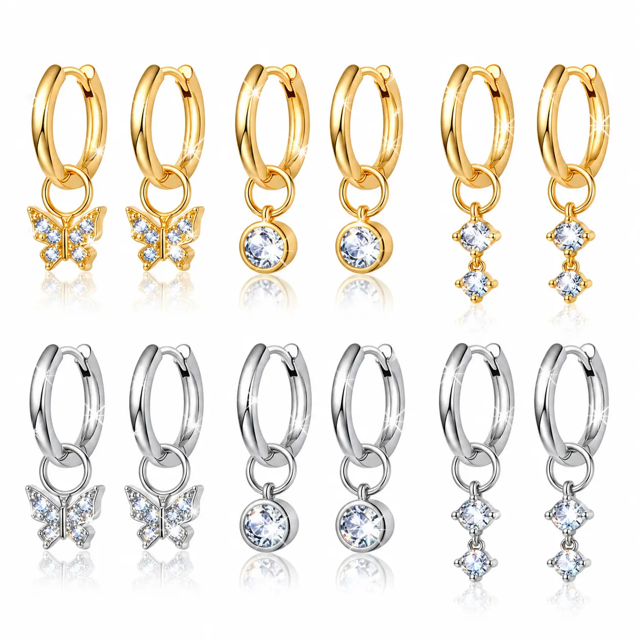 Elegant Stackable Women’s Earring 3-Piece Set, AAA+ Cubic Zirconia Drop Earrings, Hypoallergenic, Nickel-Free, Waterproof, Luxurious Look for Parties & Dates