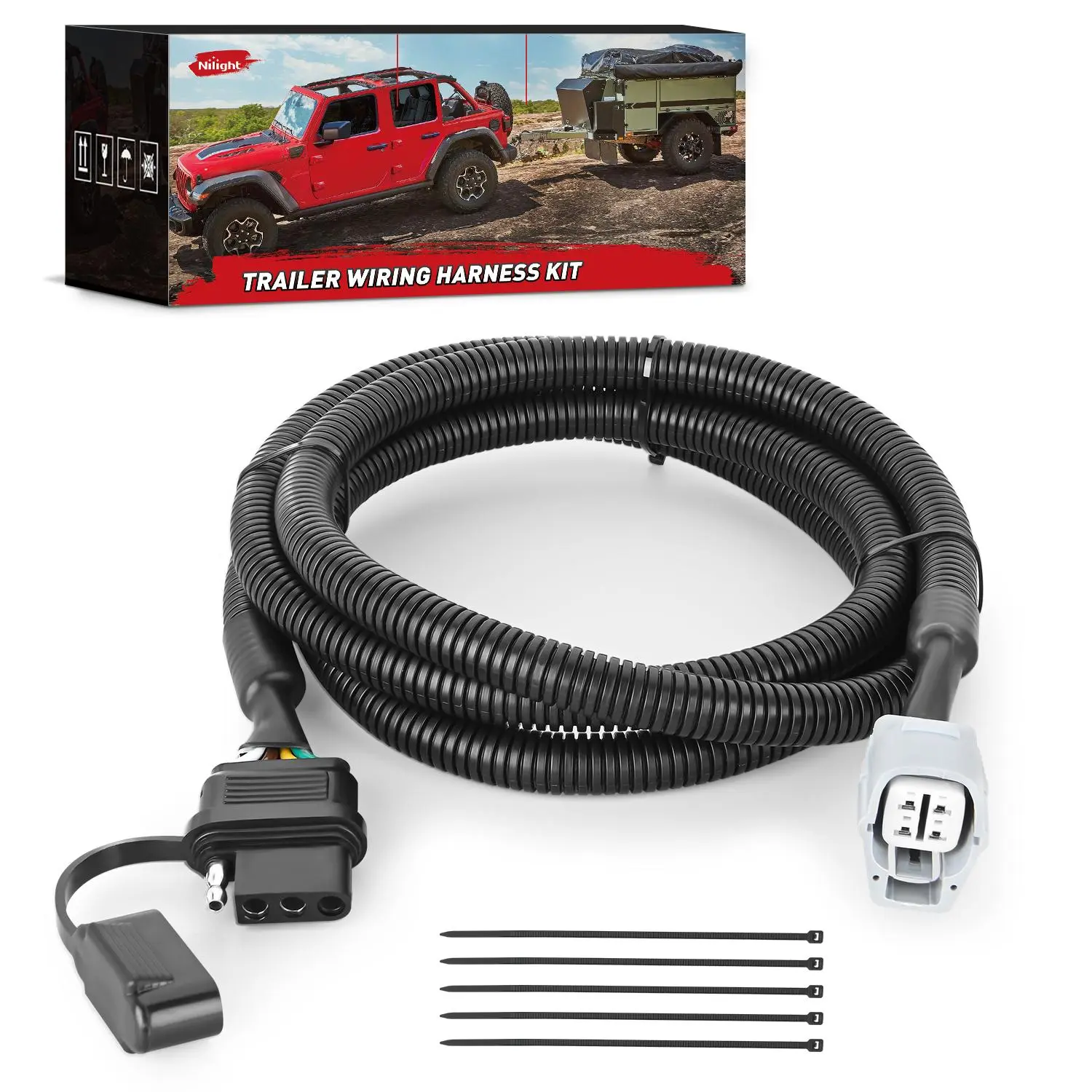 Nilight 4-Pin Custom Trailer Wiring Harness Kit 56083 with Copper Wires, Vehicle Accessories, Compatible with Lexus 2010-2023 RX350, RX450h, RX350L, RX350hL (Tow Package Required)