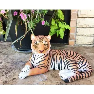 Large Royal Bengal Tiger Resting Gracefully 15.5" Long Statue Home Garden Decor
