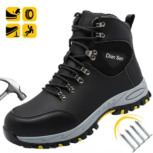 Men's steel toe anti-smash work boots, lightweight wear-resistant impact-resistant puncture-proof boots, non-slip safety protective boots for construction sites, casual outdoor hiking safety shoes