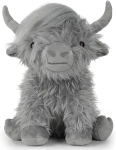 OROZCOR Microwavable Stuffed Animals Toy, Weighted Highland Cow Plush, Fluffy Cute Highland Cow Stuffed Animal Gifts for Kids Adults Girls Boys (Microwavable Grey Cow)