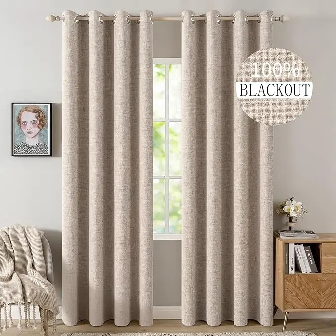 2 Panels Linen Blackout Curtains ,Soft , Natural Drape, Wrinkle-resistant, 2 Panels Set, Luxury Curtains ,Home Decor,for Living Room & Bedroom