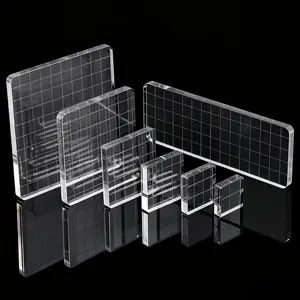 7Pcs Assorted Sizes Acrylic Stamp Blocks with Grid Lines for Stamping Scrapbooking Crafts Card Making(Square)
