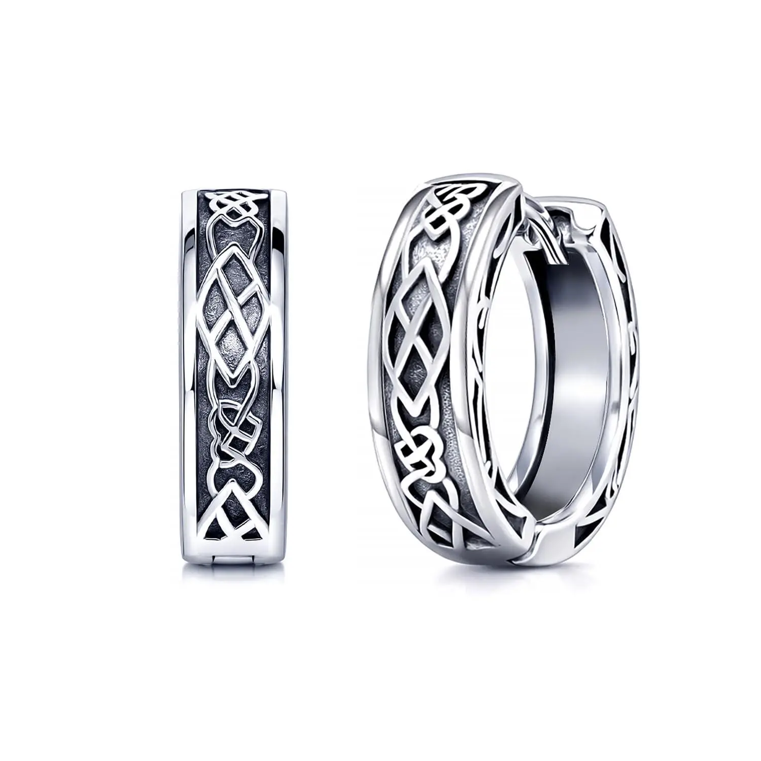 LeCalla 925 Sterling Silver Men's Huggie Hoop Earrings | Viking Celtic Earrings | Vintage Hoop Earrings for Men Women 17MM