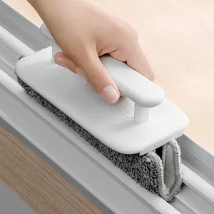 4Pcs Window Groove Cleaning Brush Set with Handle and 3 Microfiber Cloths – Easy-Glide Squeegee for Home Living Room – No Electricity Needed – Efficient Sliding Door Track & Crevice Cleaning Tool Household Cleaning Tool