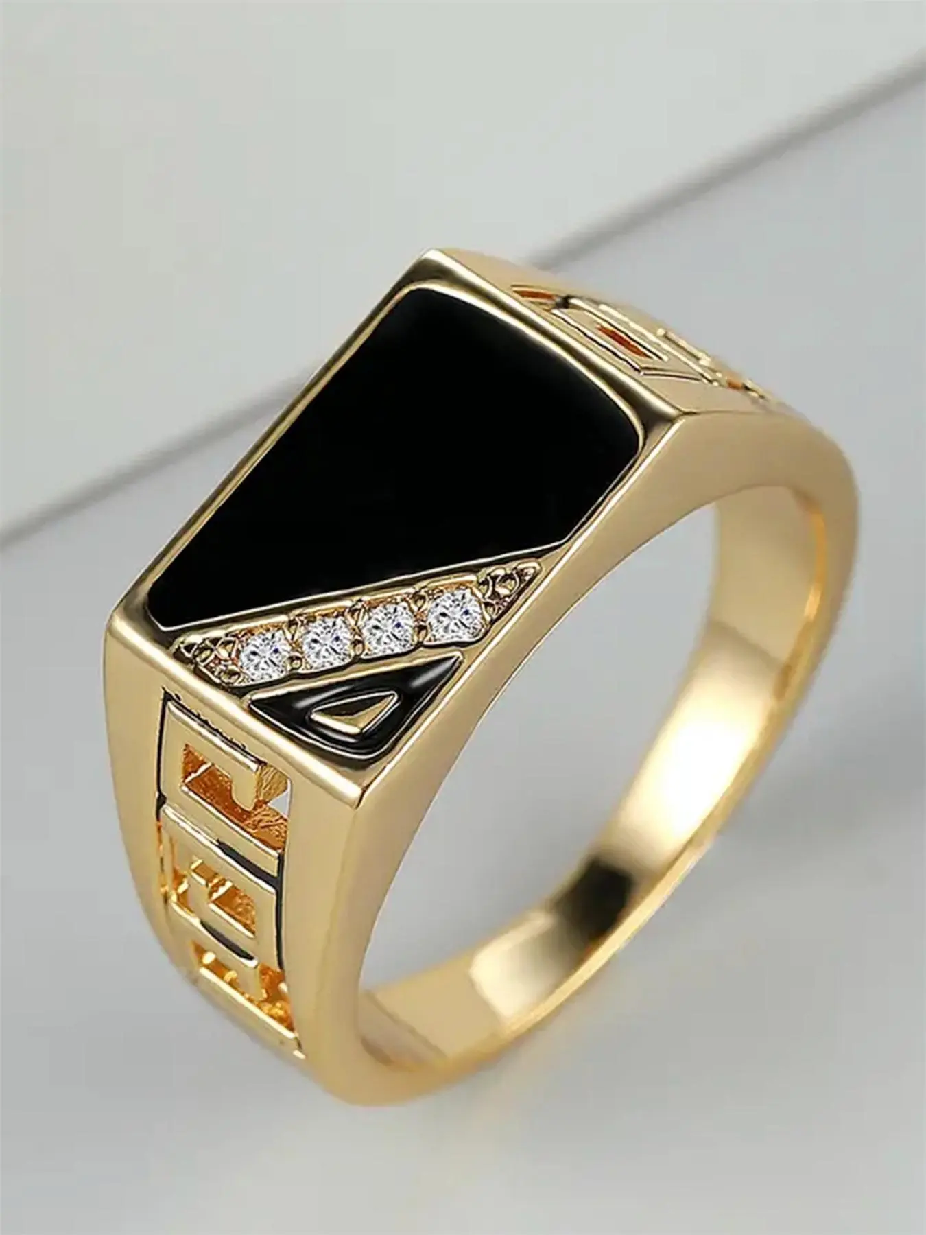 1 Pc Fashion Cubic Zirconia Men's Stainless Steel Ring For Men Party Accessories Jewelry Gift Geometric Design Ring Artificial Gemstone Ring