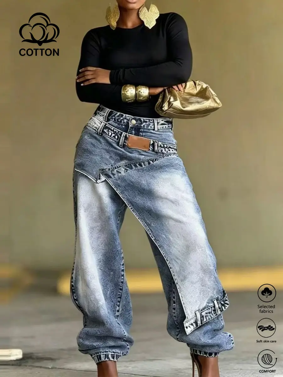 Women’s new fashionable wide-leg jeans, solid-color loose denim pants with multiple pockets (non-stretch, runs small—order one or two sizes up), elegant women’s clothing suitable for travel, work, and office wear; loose casual pants, autumn new arrival.