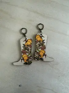 Handmade Autumn Boot Earrings, Lightweight Earrings, Hand Painted Earrings, Fall Festival Earrings, Pumpkin Earrings, Western Earrings, Nickel Free Earrings, Hypoallergenic Earrings