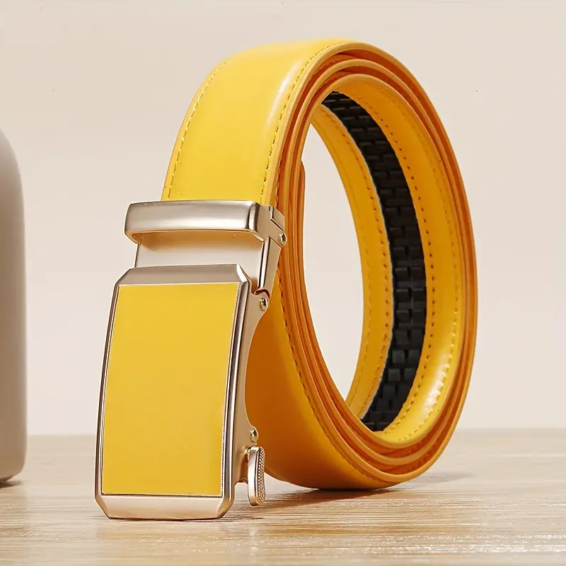 Solid PU Leather Belt with an Automatic Golden Buckle, Heavy Duty & Versatile Design for Men and Women's Casual Business Wear, Casual Business Belt, Versatile Fashion Belt