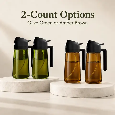 Premium 2-in-1 Glass Oil Sprayer & Dispenser Set (1-2 Count Options) - 16oz/470ml Light-Blocking, Heat-Resistant, Eco-Friendly, Durable Food-Grade Spray Bottle, Home Supplies Kitchen Gadget for Cooking, Dark Oil Protection