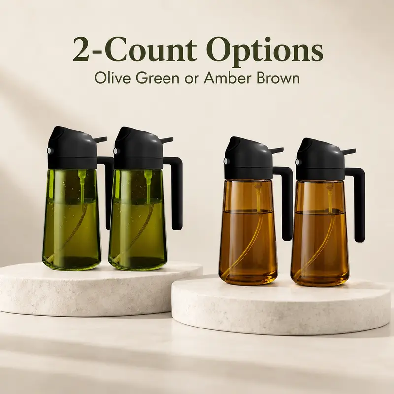 Premium 2-in-1 Glass Oil Sprayer & Dispenser Set (1-2 Count Options) - 16oz/470ml Light-Blocking, Heat-Resistant, Eco-Friendly, Durable Food-Grade Spray Bottle, Home Supplies Kitchen Gadget for Cooking, Dark Oil Protection