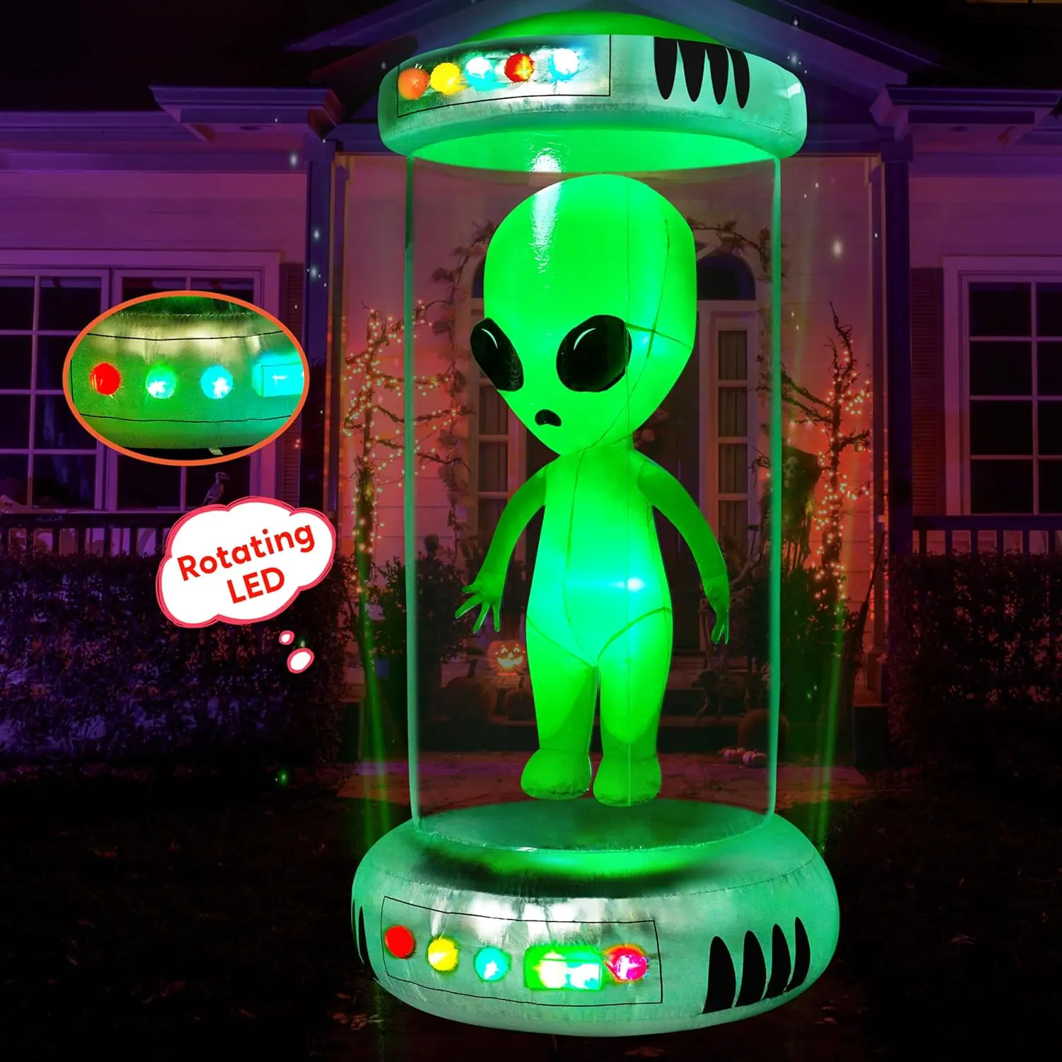 Ubesgoo 8.2FT Tall Halloween Inflatable Outdoor Decoration, Blow Up UFO with Alien Halloween Decor with Animated RGB LEDs, Prelit Blow Up Yard Decor for Halloween Holiday Party Outdoor Garden Yard Lawn Decor